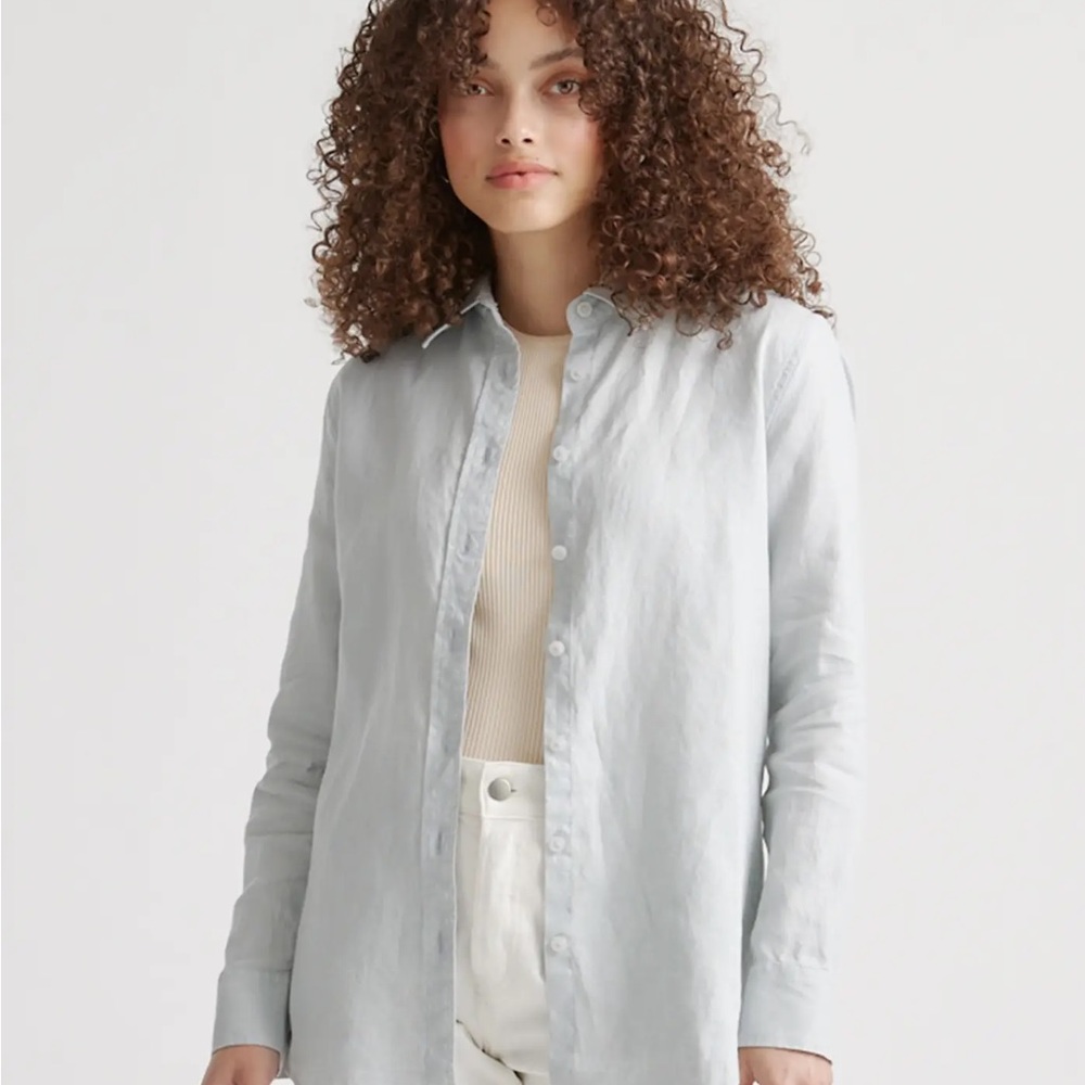 Quince 100% European Linen Long Sleeve Shirt mist NWT Medium - Picture 2 of 4